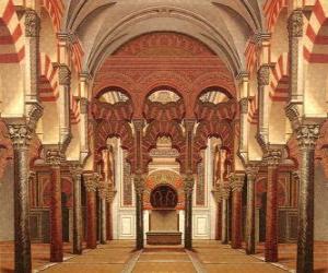 пазл Старая мечеть Кордовы, текущее собор, мраморные колонны и арки с святое место, михраба